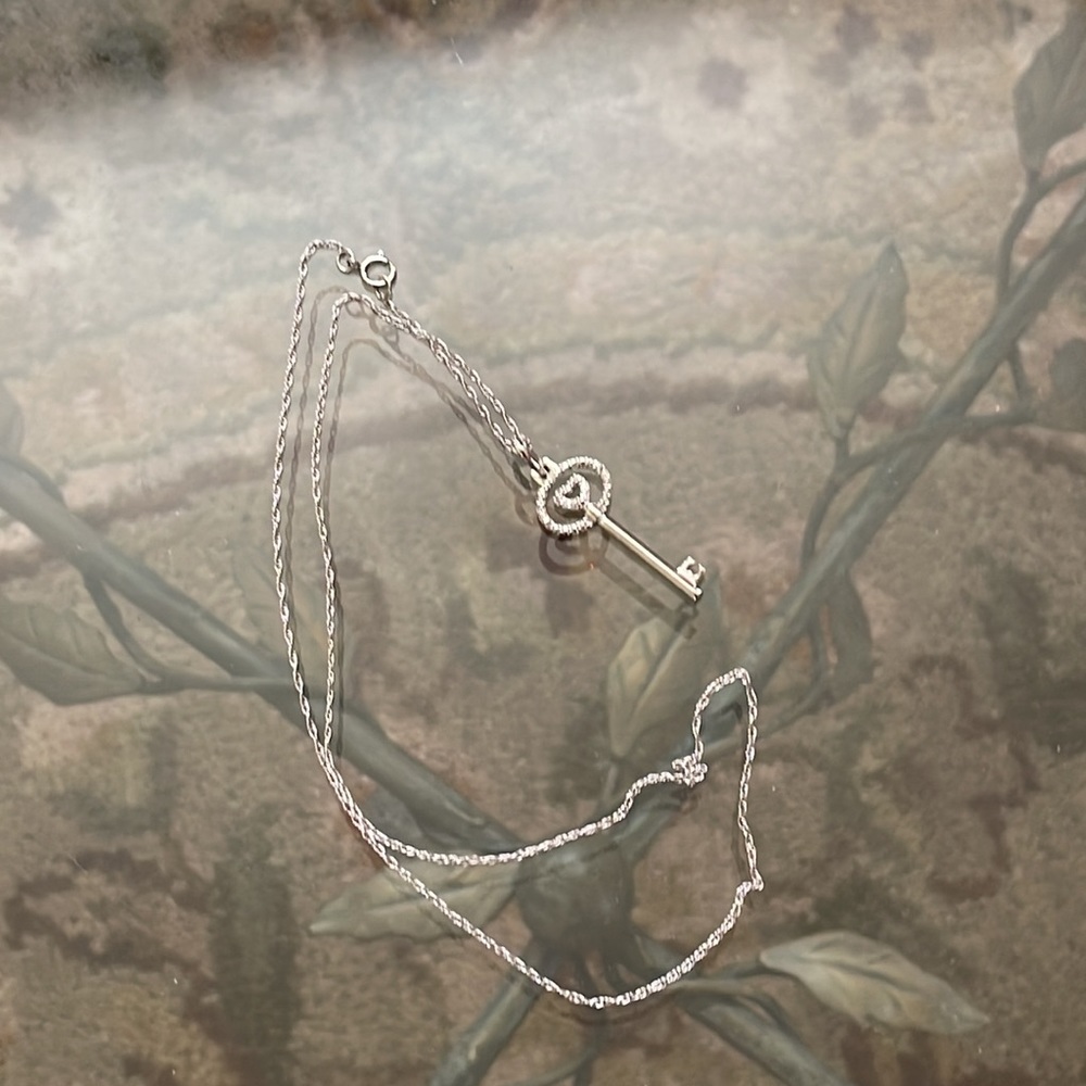 Sterling Diamond Key Pendant Necklace - Picture 7 of 8